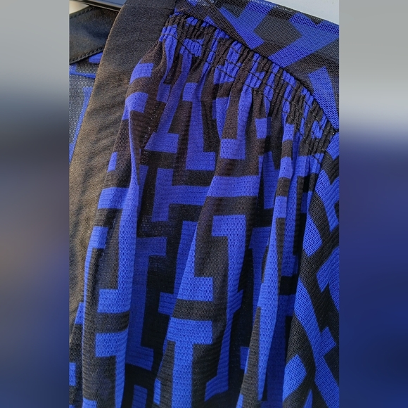 INC International Concepts Royal Blue and Black Geometric Button-Front Blouse - Picture 3 of 14